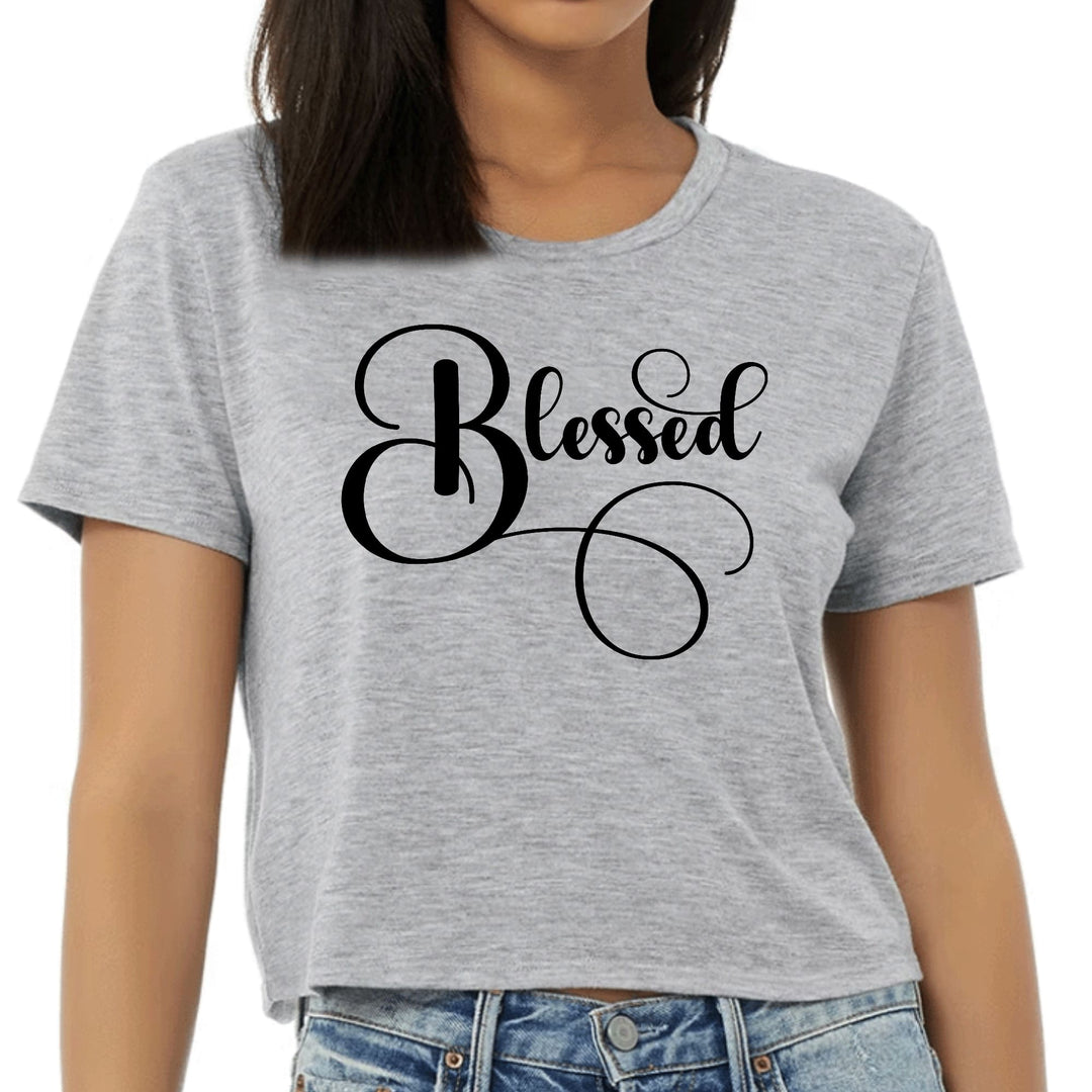 Womens Cropped Graphic T-shirt Blessed Black Graphic Illustration - Womens