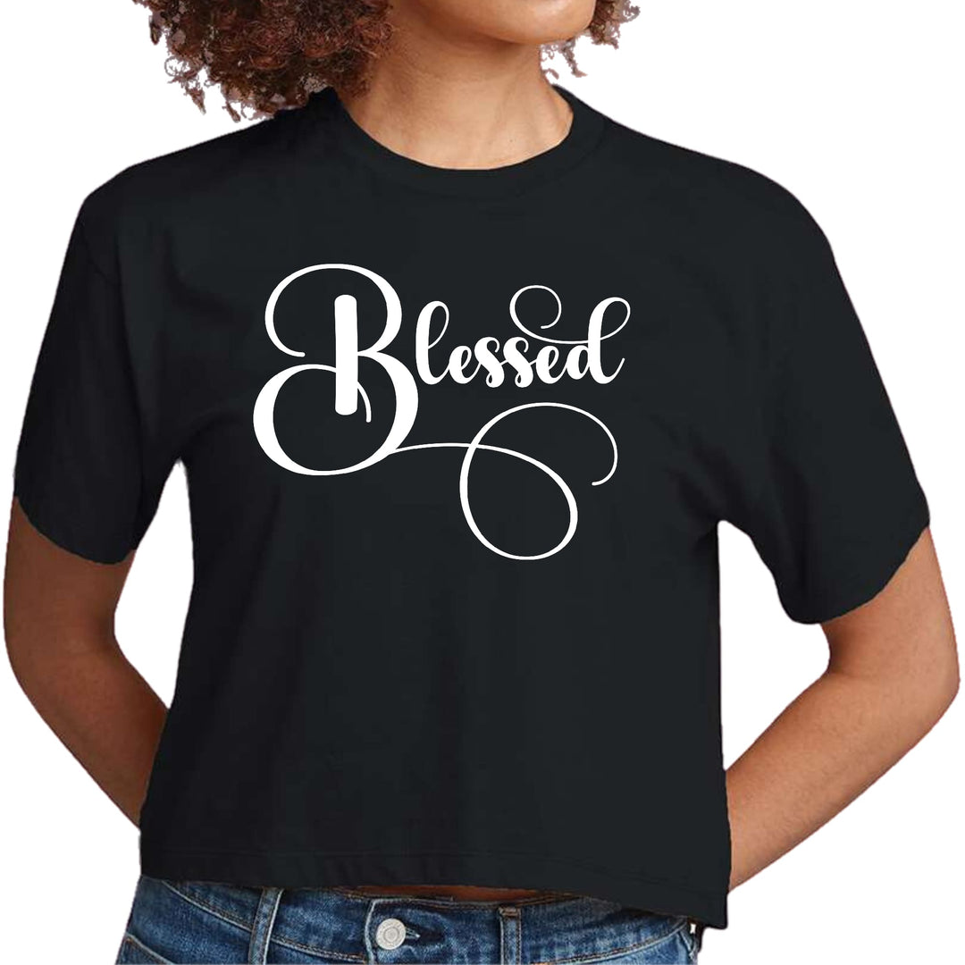 Womens Cropped Graphic T-shirt Blessed Graphic Illustration - Womens | T-Shirts