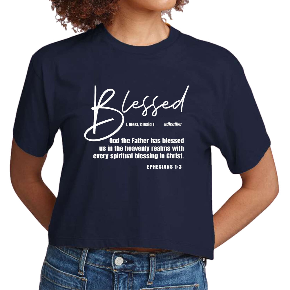 Womens Cropped Graphic T-shirt Blessed in Christ - Womens | T-Shirts | Cropped