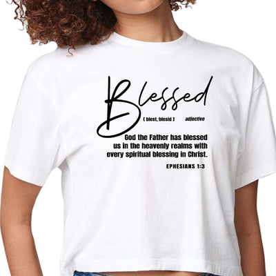 Womens Cropped Graphic T-shirt Blessed In Christ - Womens | T-Shirts | Cropped