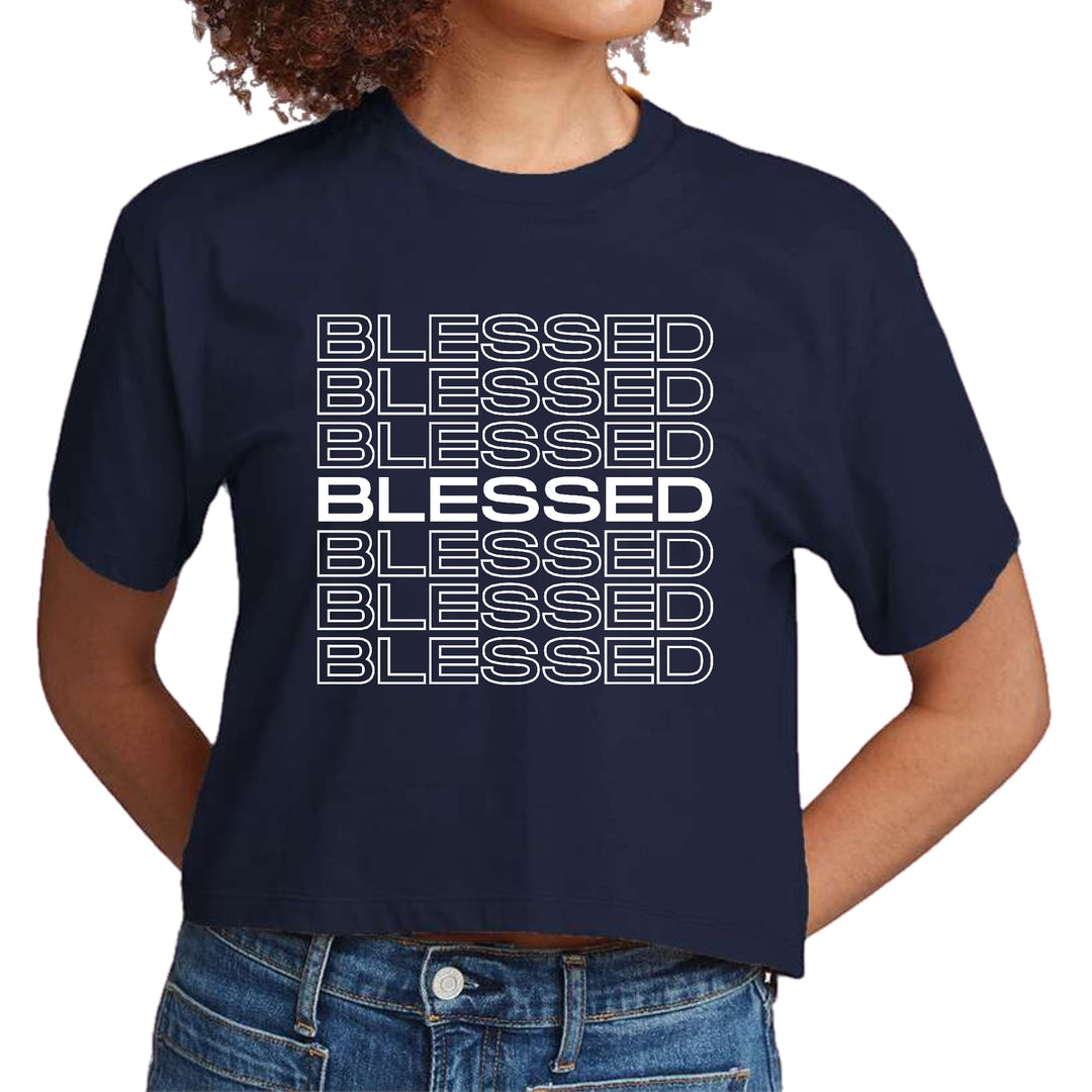 Womens Cropped Graphic T-shirt Blessed Stacked Print - Womens | T-Shirts