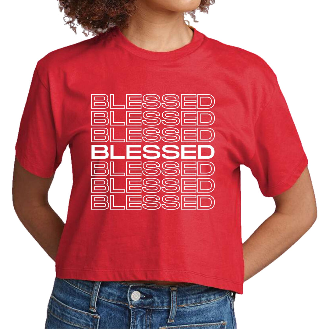 Womens Cropped Graphic T-shirt Blessed Stacked Print - Womens | T-Shirts