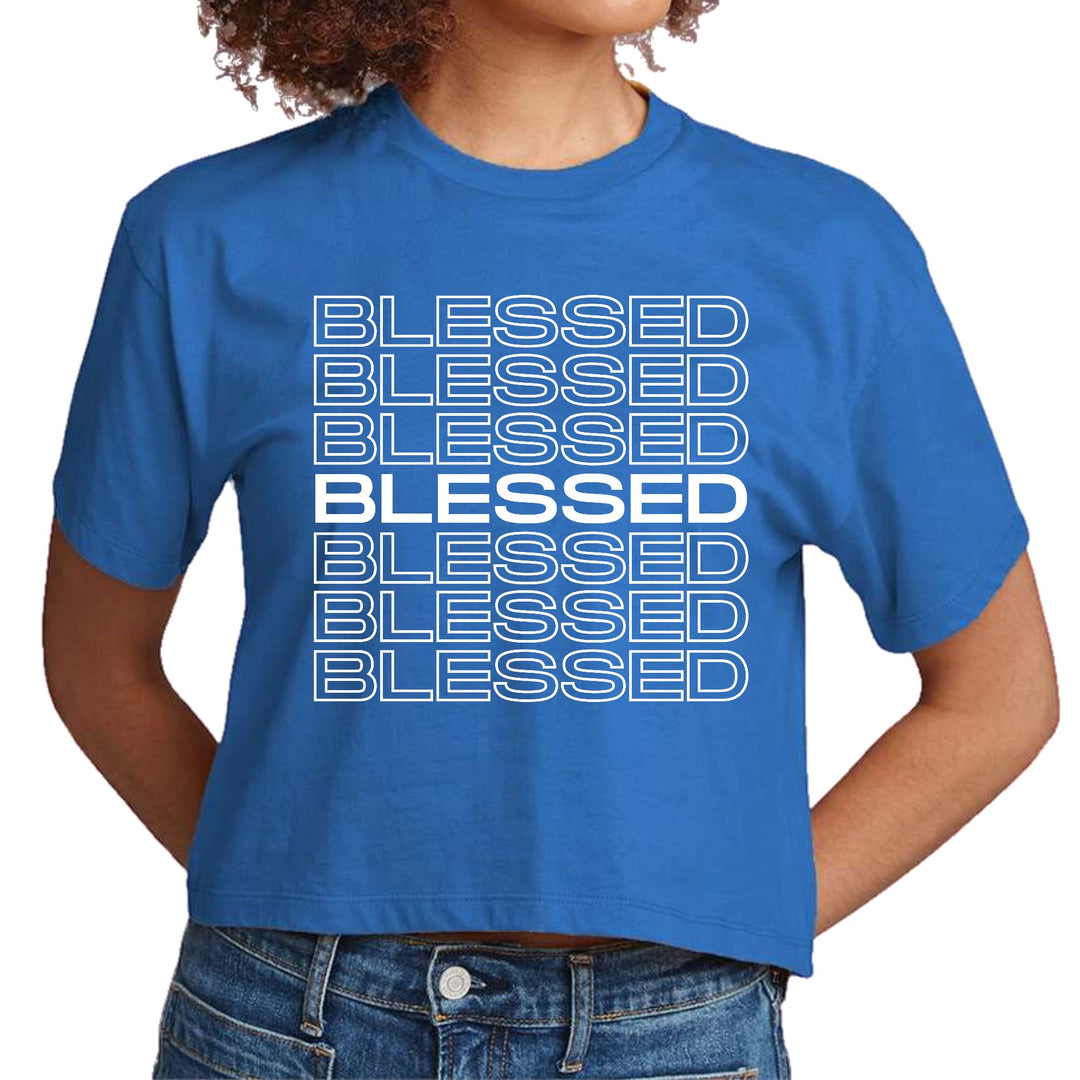 Womens Cropped Graphic T-shirt Blessed Stacked Print - Womens | T-Shirts