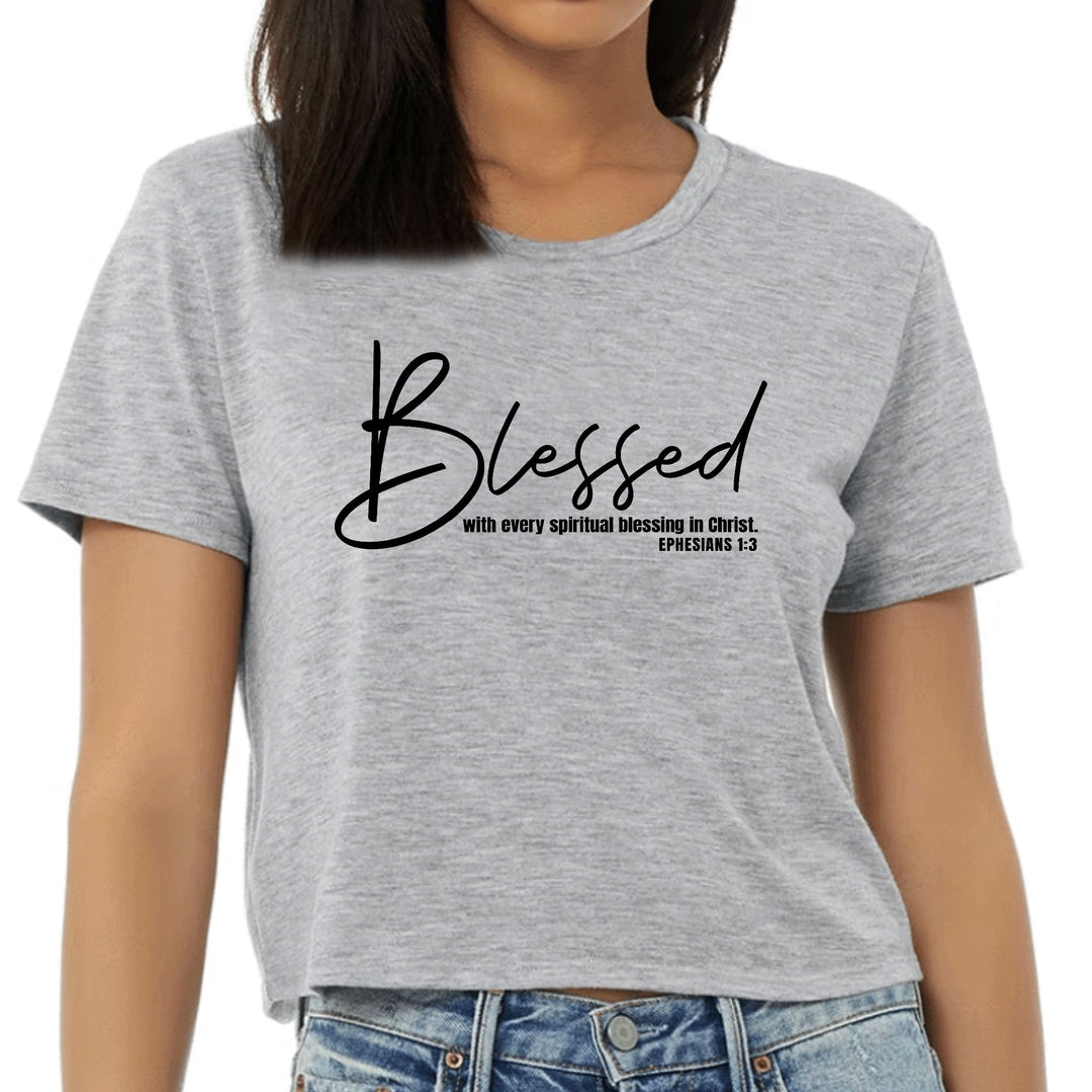 Womens Cropped Graphic T-shirt Blessed with Every Spiritual Blessing - Womens