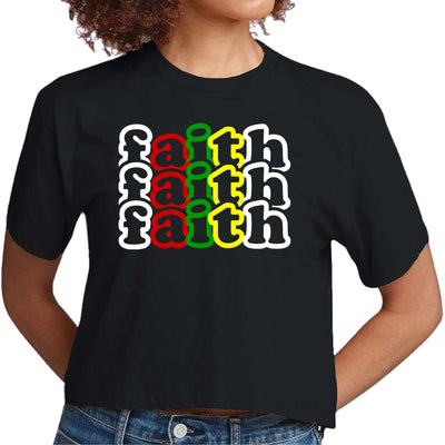 Womens Cropped Graphic T-shirt Faith Stack Multicolor Illustration - Womens