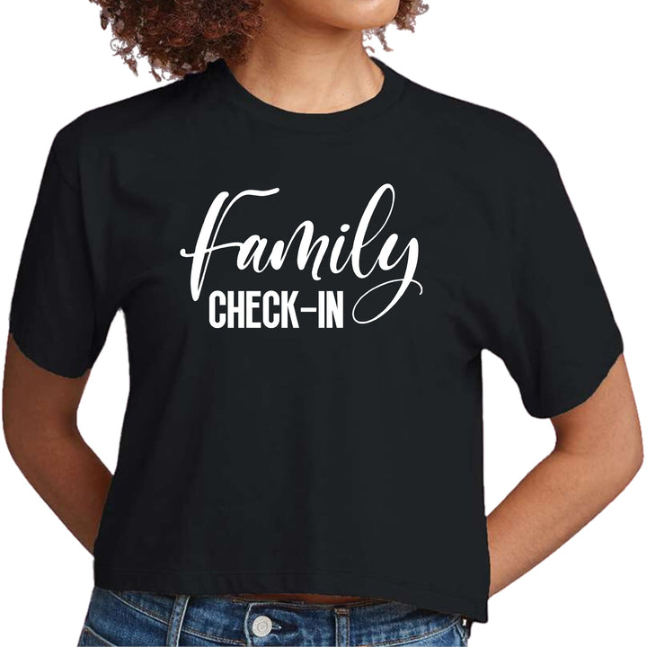 Womens Cropped Graphic T-shirt Family Check-in Illustration - Womens | T-Shirts