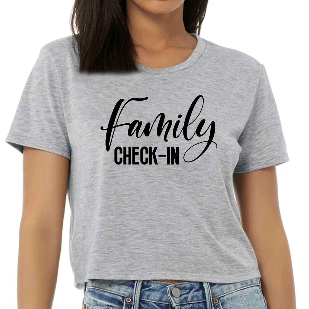 Womens Cropped Graphic T-shirt - Family Check-in Illustration - Womens