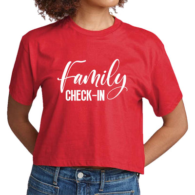 Womens Cropped Graphic T-shirt Family Check-in Illustration - Womens | T-Shirts