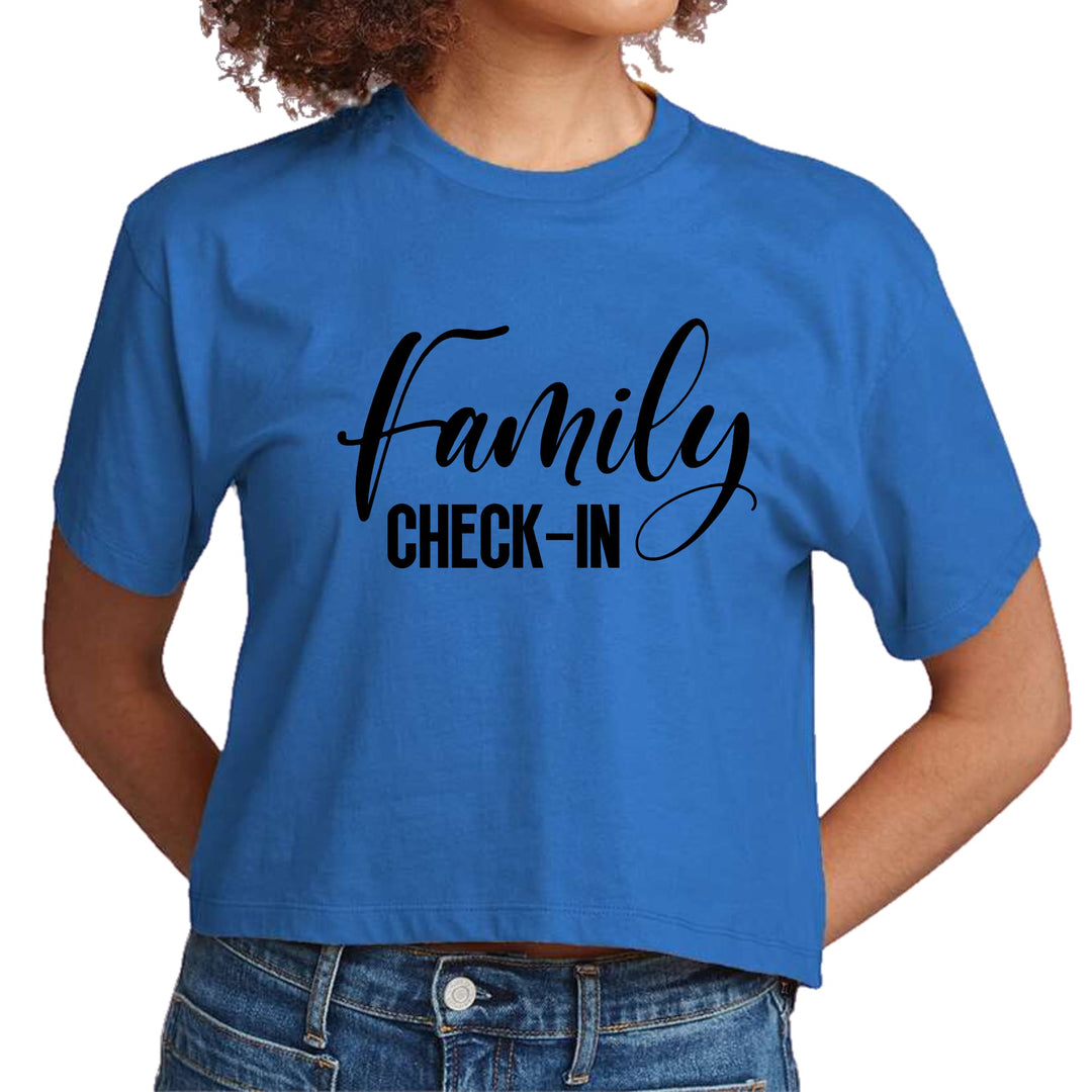 Womens Cropped Graphic T-shirt - Family Check-in Illustration - Womens