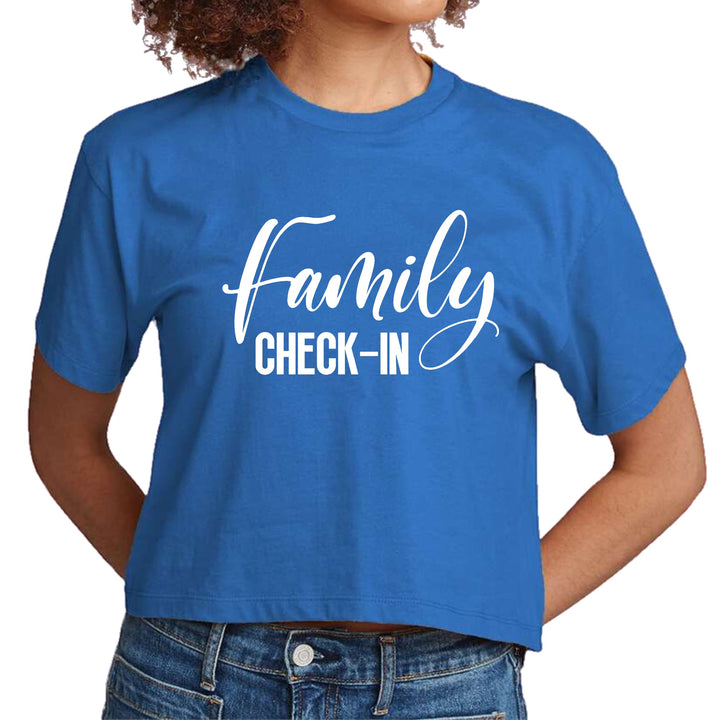 Womens Cropped Graphic T-shirt Family Check-in Illustration - Womens | T-Shirts