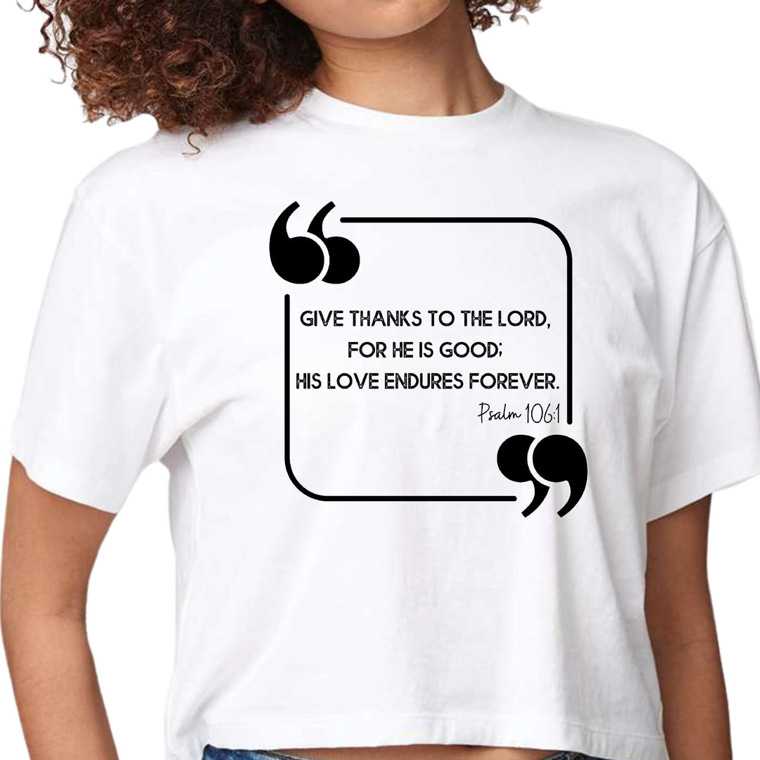 Womens Cropped Graphic T-shirt Give Thanks to the Lord Black - Womens