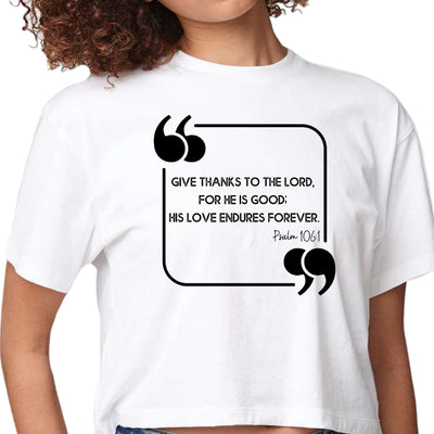 Womens Cropped Graphic T-shirt Give Thanks To The Lord Black - Womens