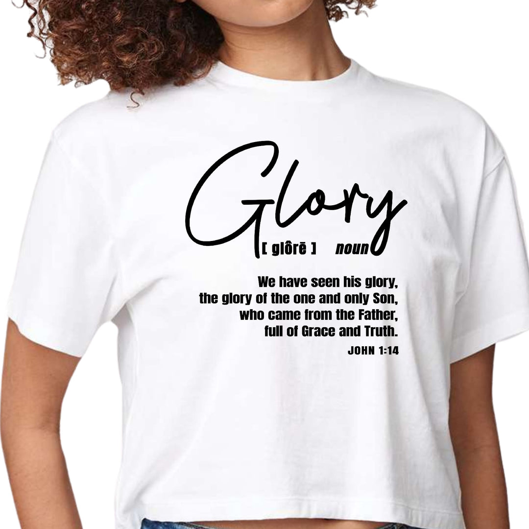 Womens Cropped Graphic T-shirt Glory - Christian Inspiration Black - Womens