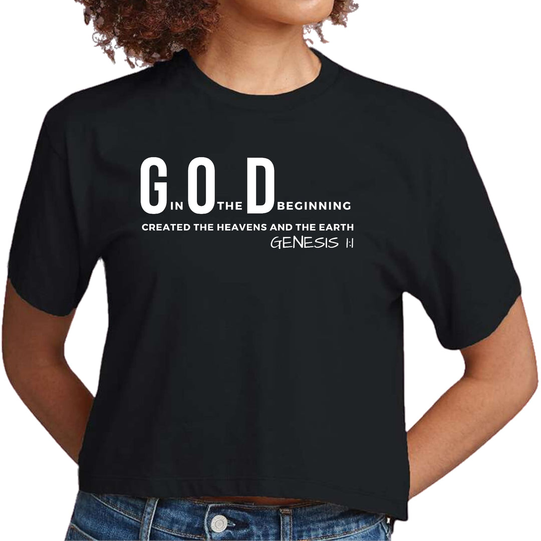 Womens Cropped Graphic T-shirt God in the Beginning Print - Womens | T-Shirts