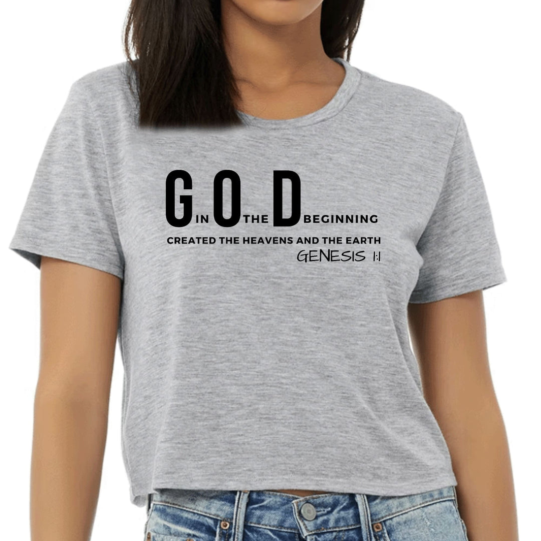 Womens Cropped Graphic T-shirt God in the Beginning Print - Womens | T-Shirts