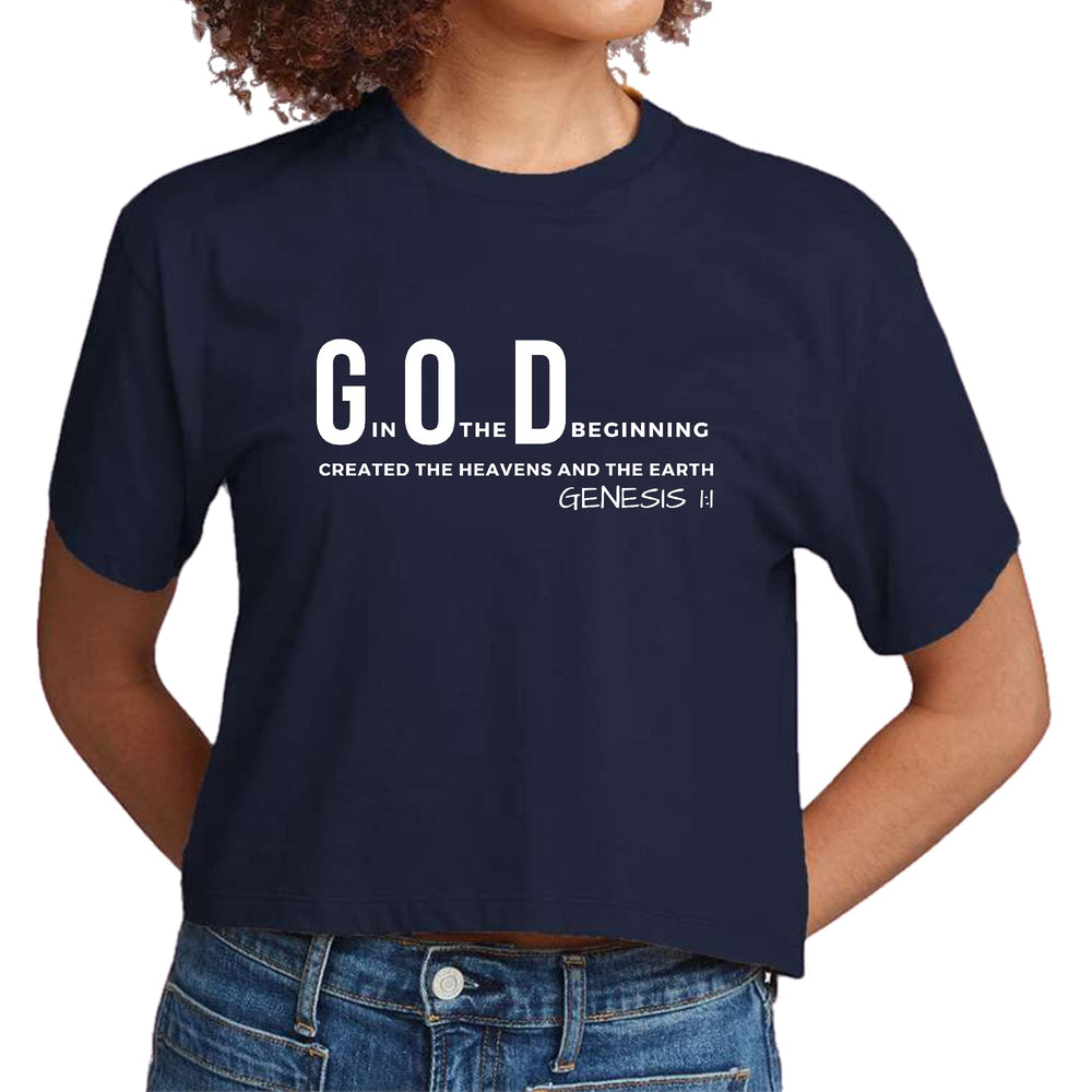 Womens Cropped Graphic T-shirt God in the Beginning Print - Womens | T-Shirts