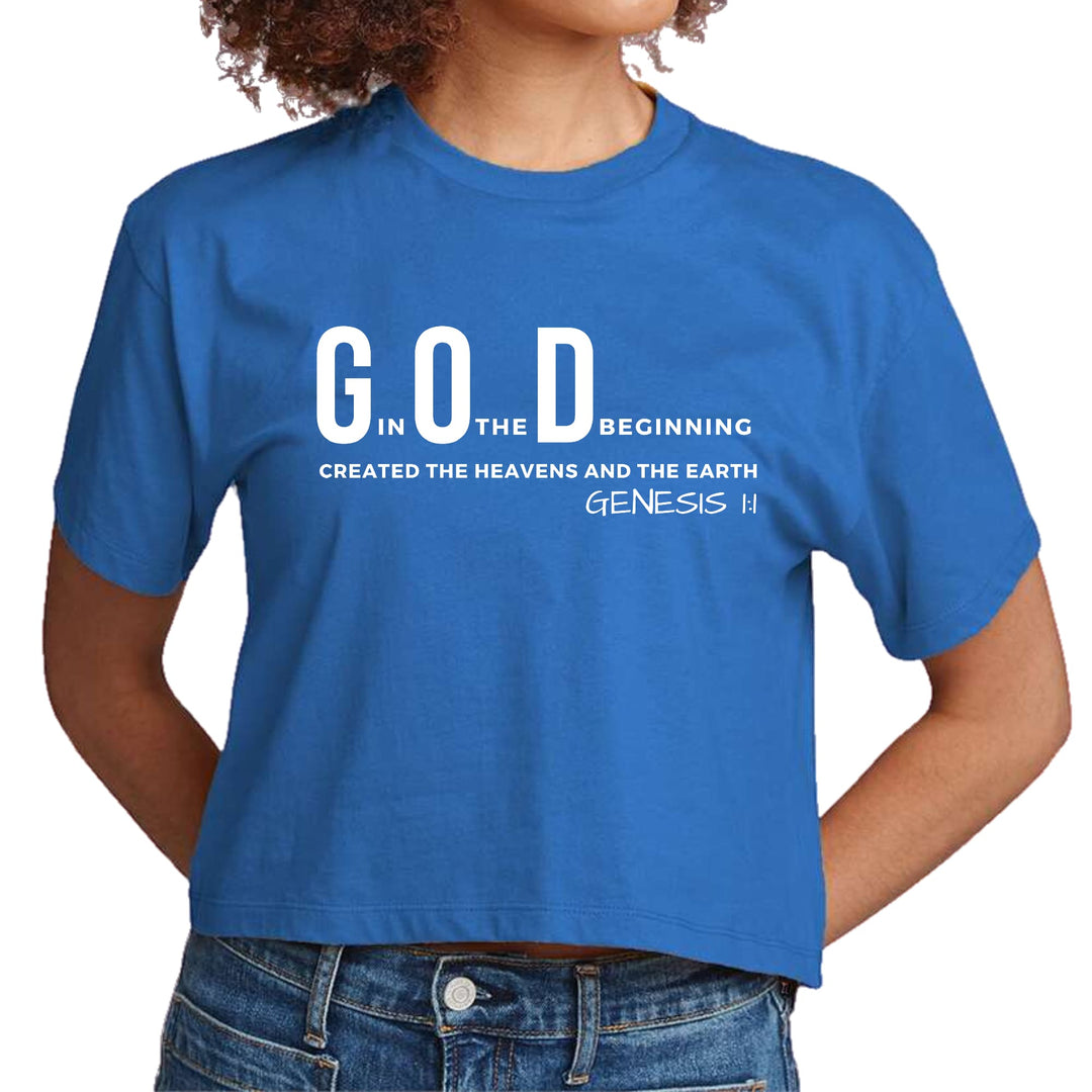 Womens Cropped Graphic T-shirt God in the Beginning Print - Womens | T-Shirts