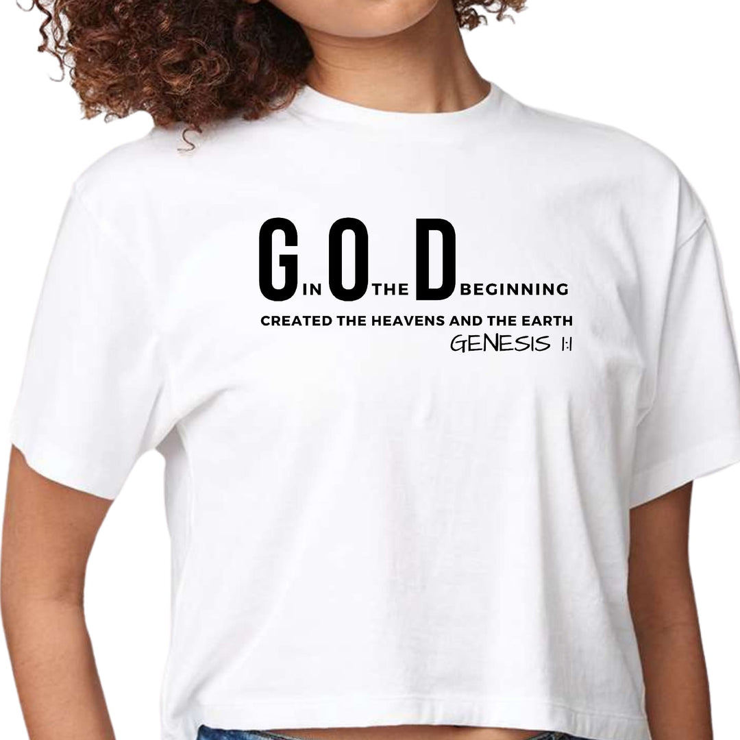 Womens Cropped Graphic T-shirt God in the Beginning Print - Womens | T-Shirts