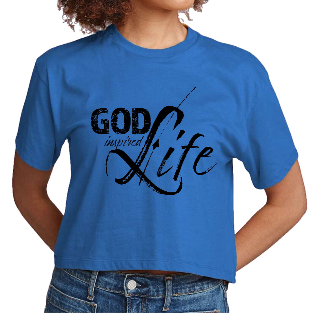 Womens Cropped Graphic T-shirt God Inspired Life Black Illustration - Womens