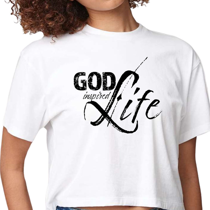 Womens Cropped Graphic T-shirt God Inspired Life Black Illustration - Womens