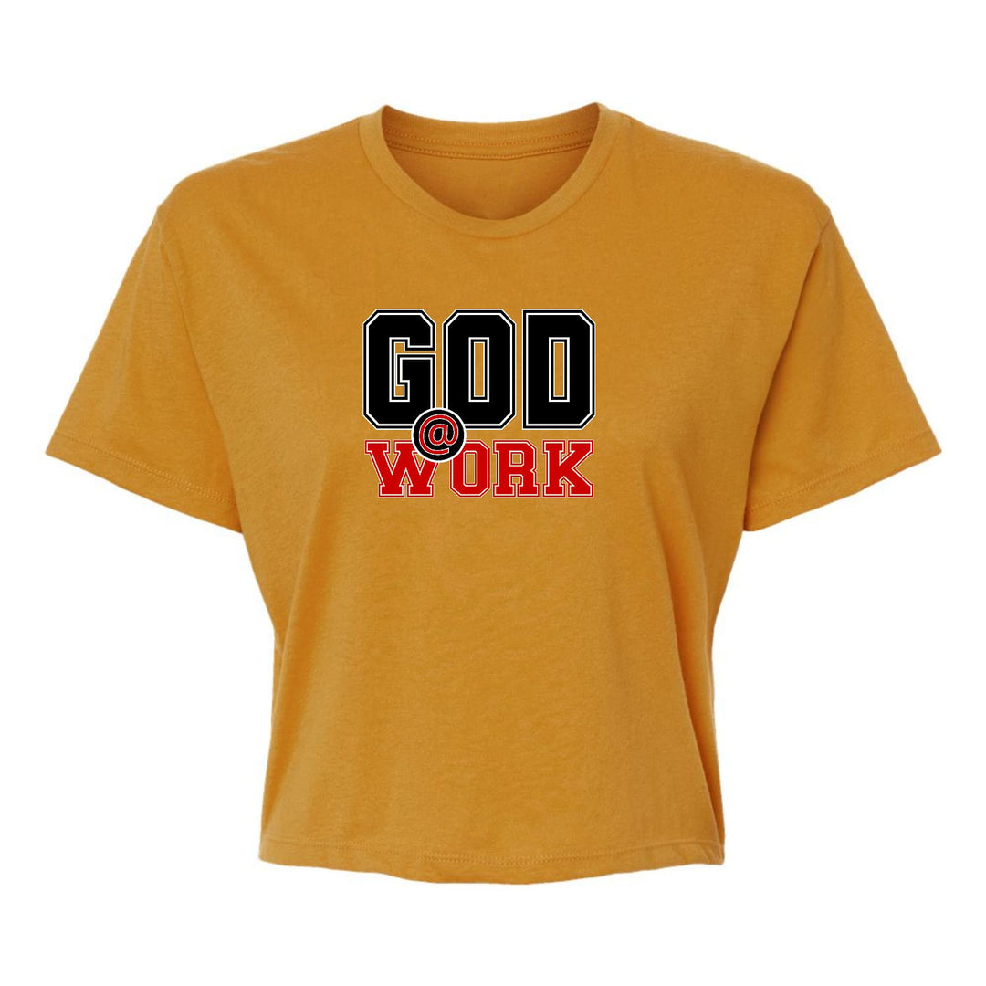 Womens Cropped Graphic T-shirt God @ Work Black and Red Print - Womens