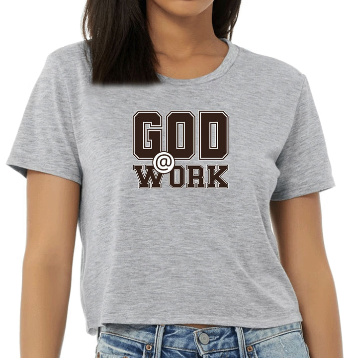 Womens Cropped Graphic T-shirt God @ Work Brown and White Print - Womens