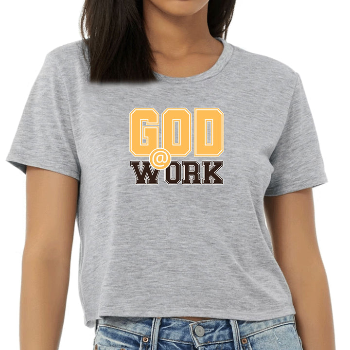 Womens Cropped Graphic T-shirt God @ Work Golden Yellow and Brown - Womens