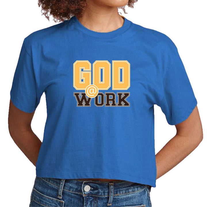 Womens Cropped Graphic T-shirt God @ Work Golden Yellow and Brown - Womens