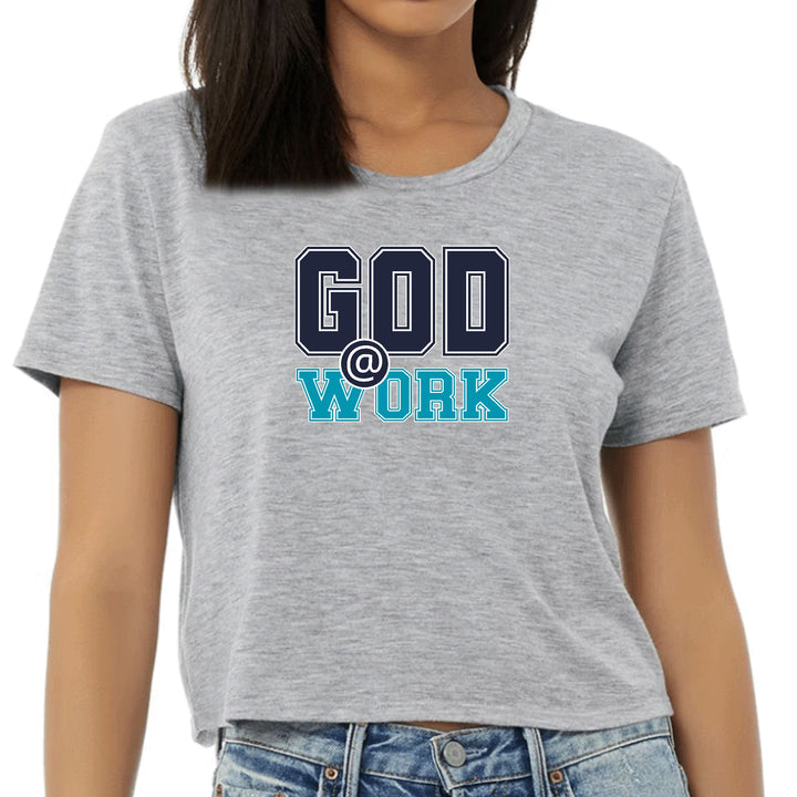 Womens Cropped Graphic T-shirt - God @ Work Navy Blue and Blue Green - Womens