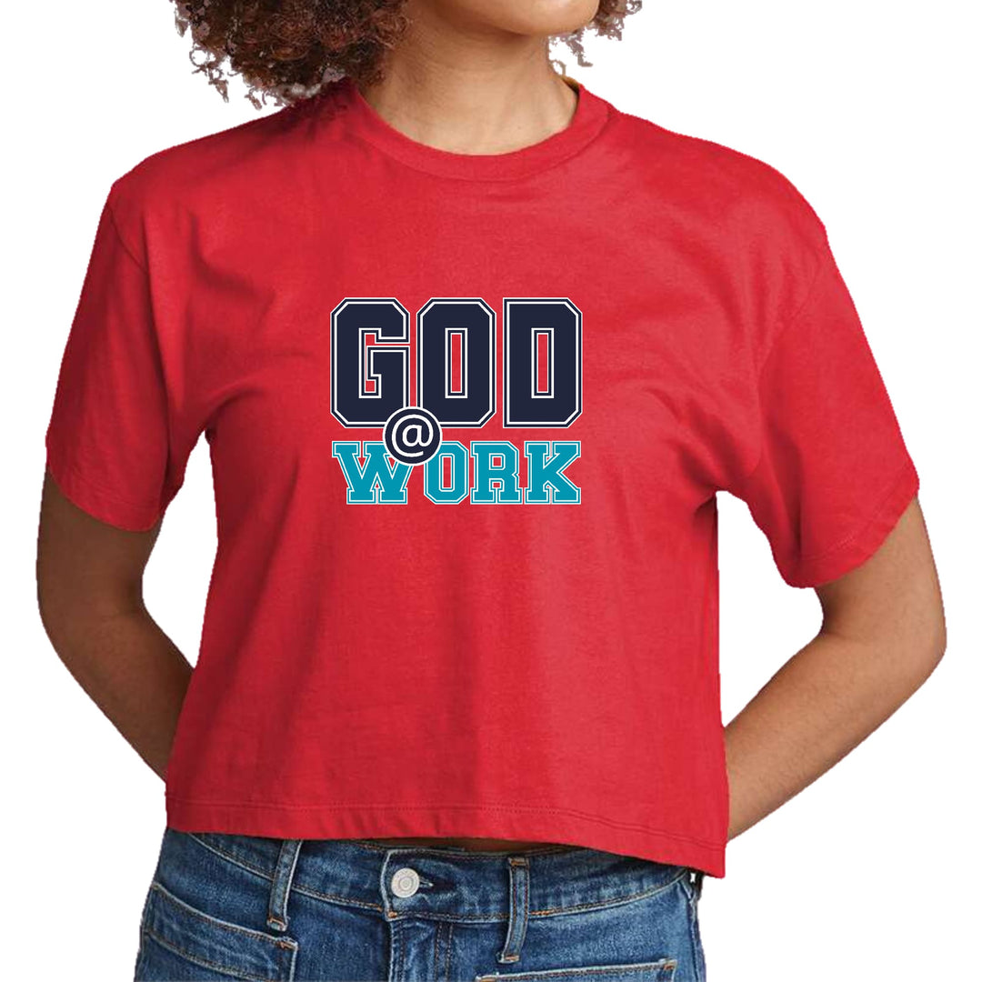 Womens Cropped Graphic T-shirt - God @ Work Navy Blue and Blue Green - Womens