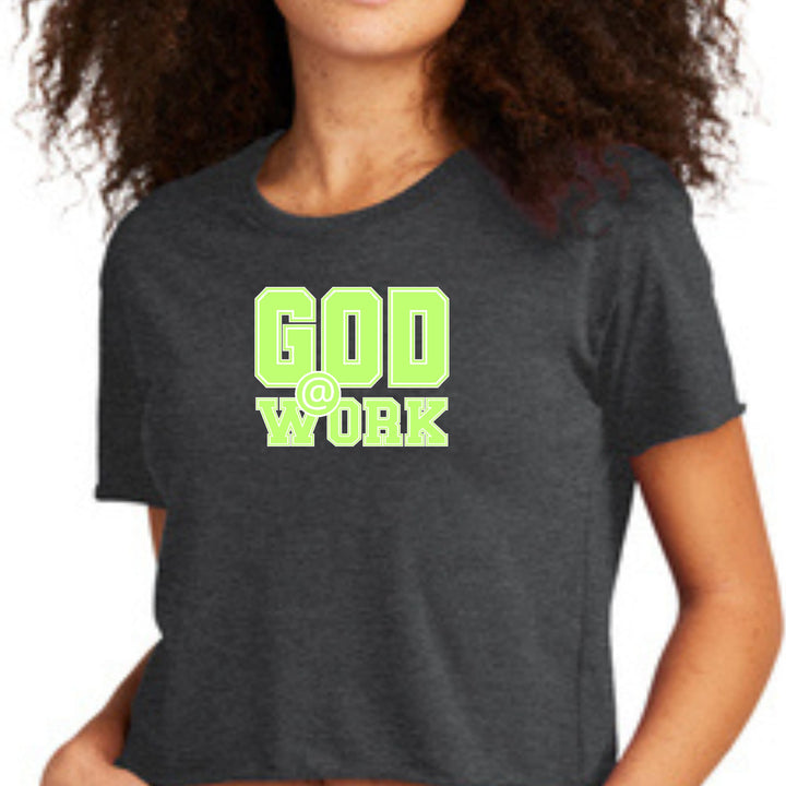 Womens Cropped Graphic T-shirt - God @ Work Neon Green and White Print