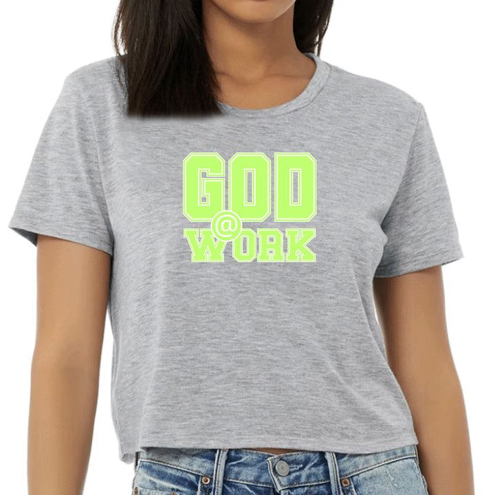 Womens Cropped Graphic T-shirt - God @ Work Neon Green and White Print