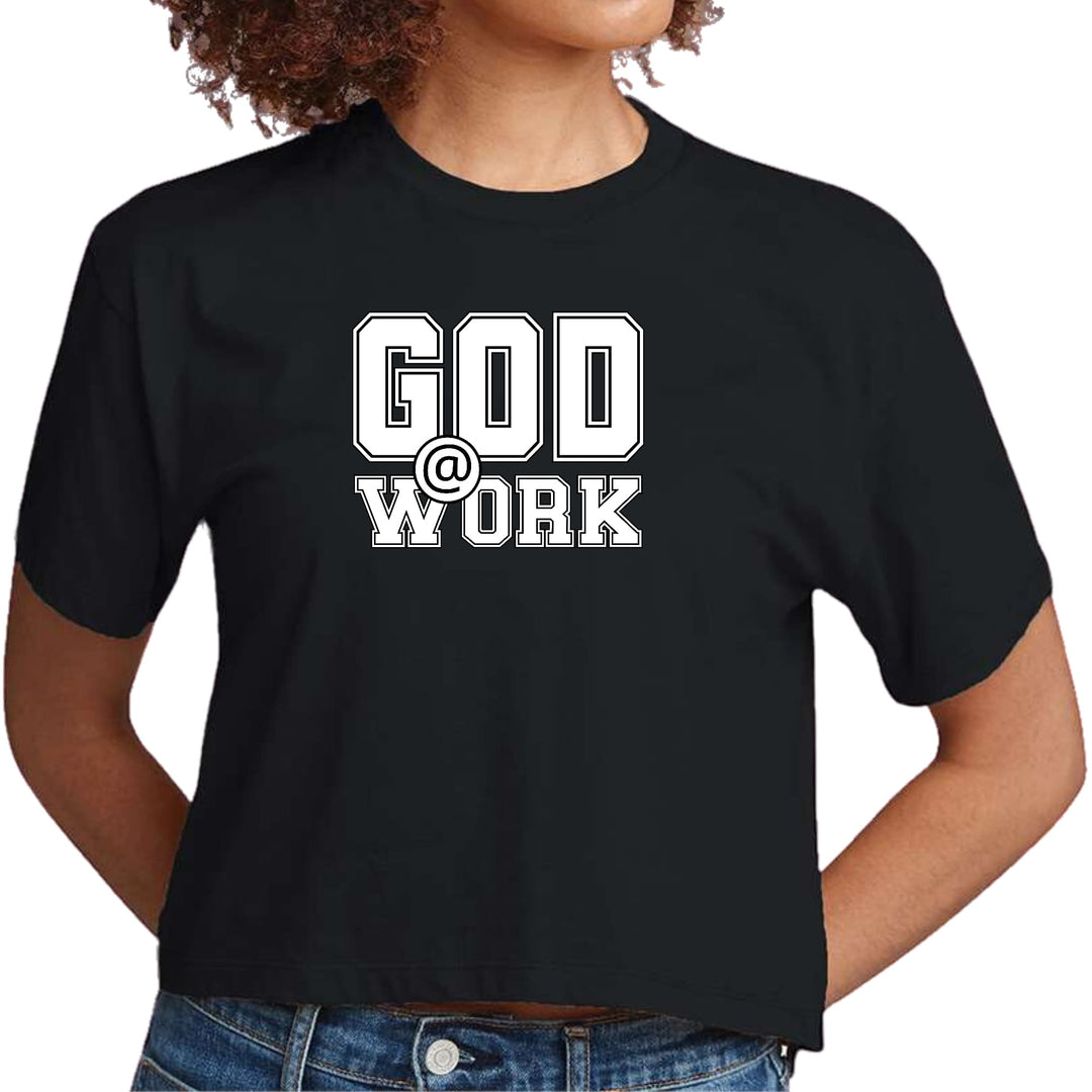 Womens Cropped Graphic T-shirt - God @ Work Print - Womens/T-Shirts/Cropped