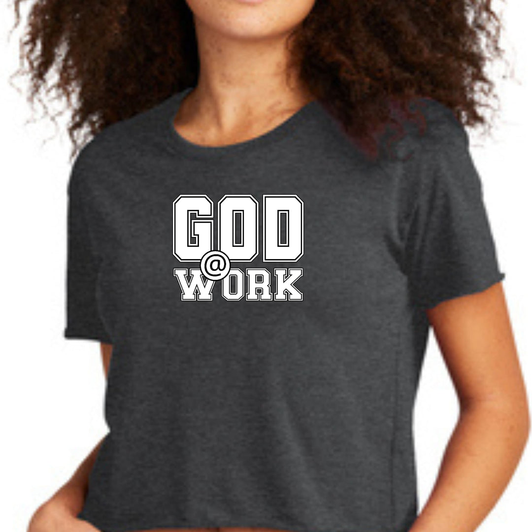 Womens Cropped Graphic T-shirt - God @ Work Print - Womens/T-Shirts/Cropped