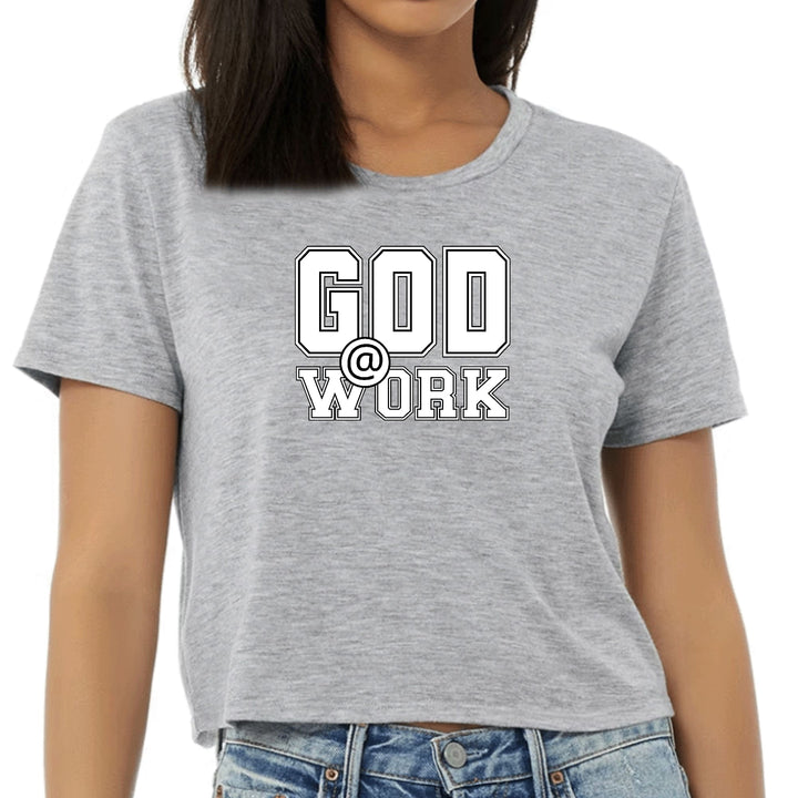Womens Cropped Graphic T-shirt - God @ Work Print - Womens/T-Shirts/Cropped