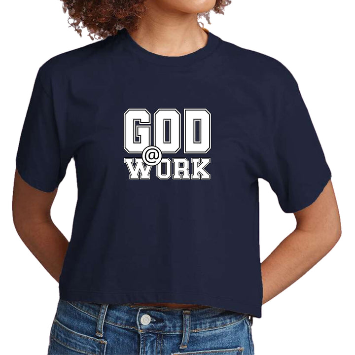Womens Cropped Graphic T-shirt - God @ Work Print - Womens/T-Shirts/Cropped