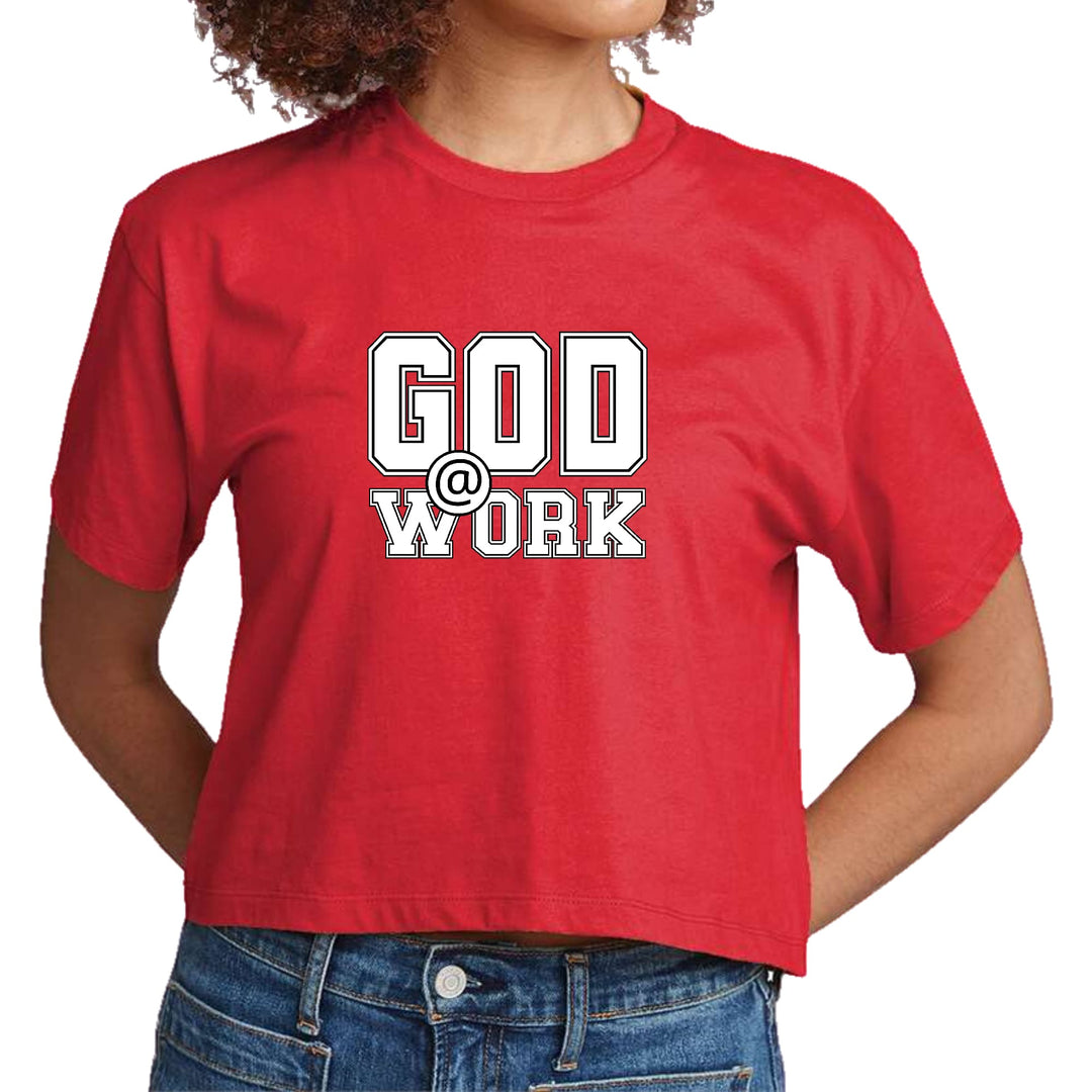 Womens Cropped Graphic T-shirt - God @ Work Print - Womens/T-Shirts/Cropped