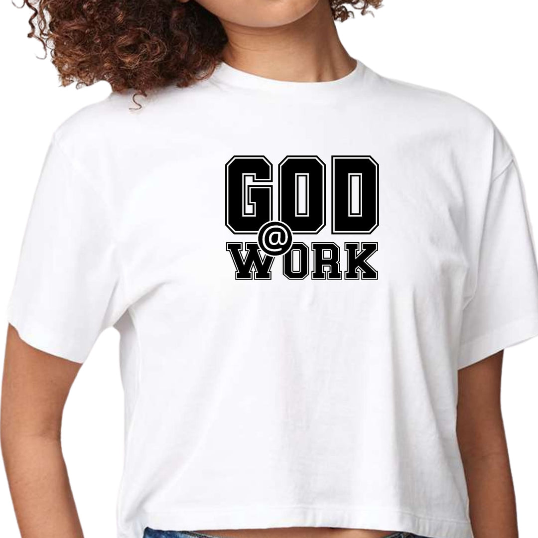 Womens Cropped Graphic T-shirt God @ Work Print - Womens | T-Shirts | Cropped