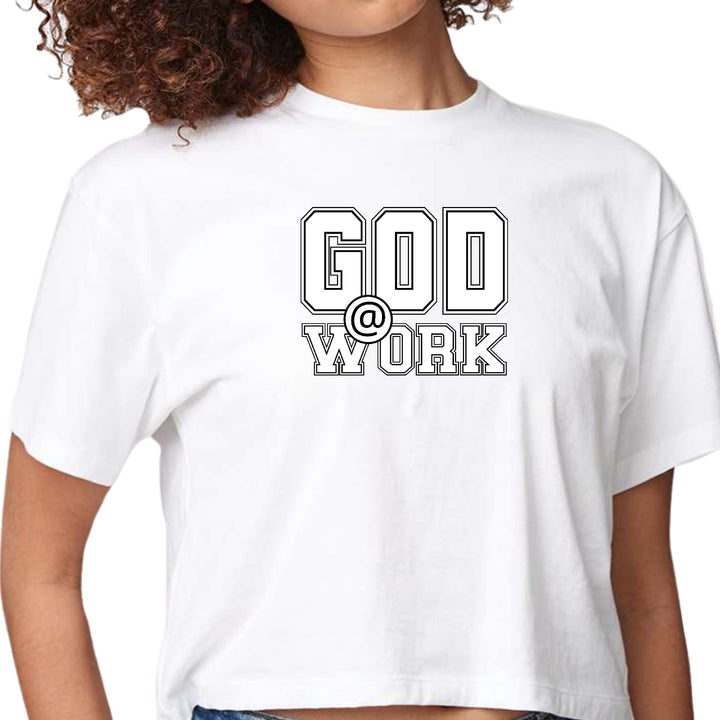 Womens Cropped Graphic T-shirt - God @ Work Print - Womens/T-Shirts/Cropped