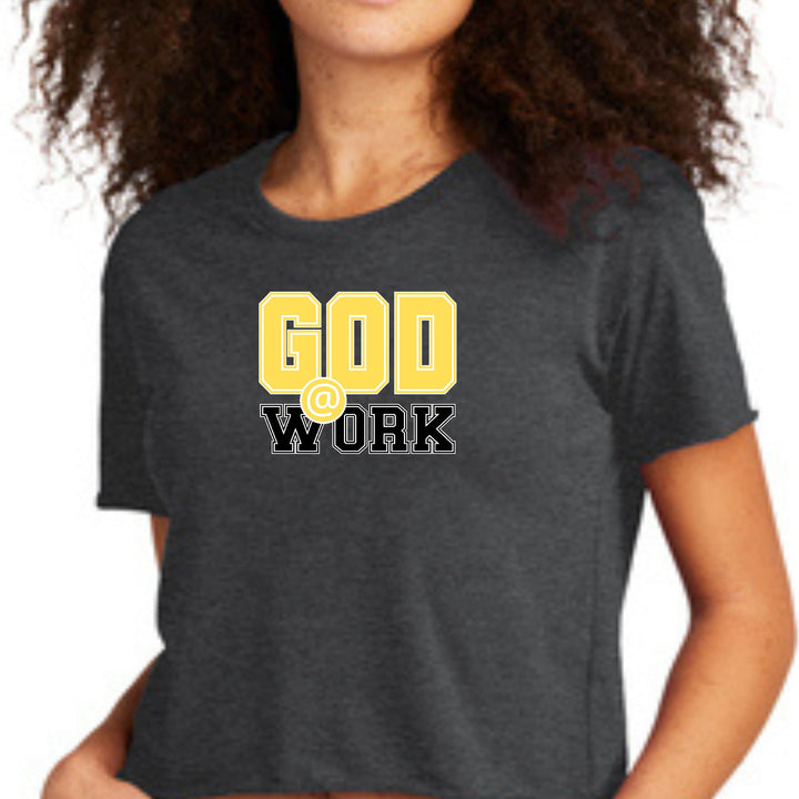 Womens Cropped Graphic T-shirt God @ Work Yellow and Black Print - Womens