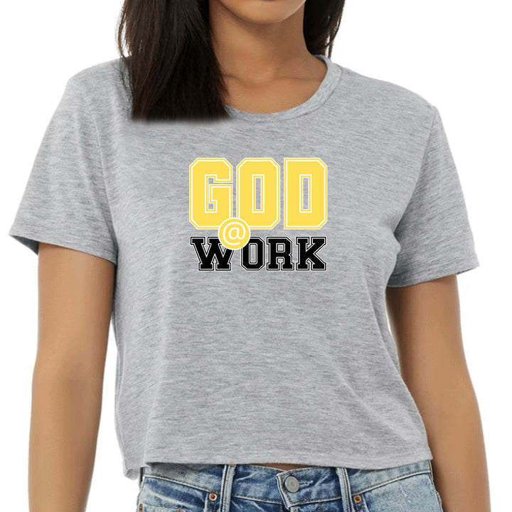 Womens Cropped Graphic T-shirt God @ Work Yellow and Black Print - Womens