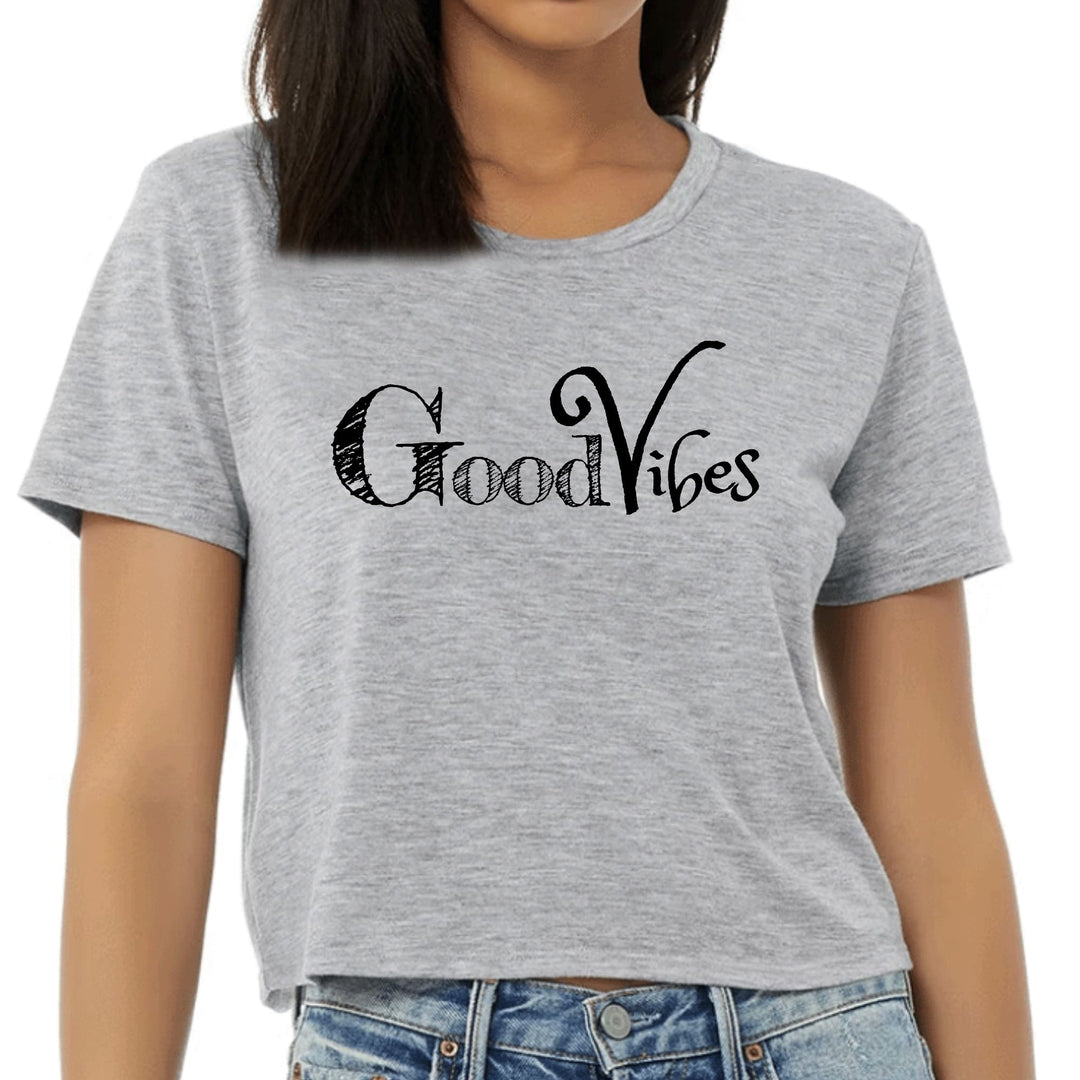 Womens Cropped Graphic T-shirt Good Vibes Black Print - Womens | T-Shirts