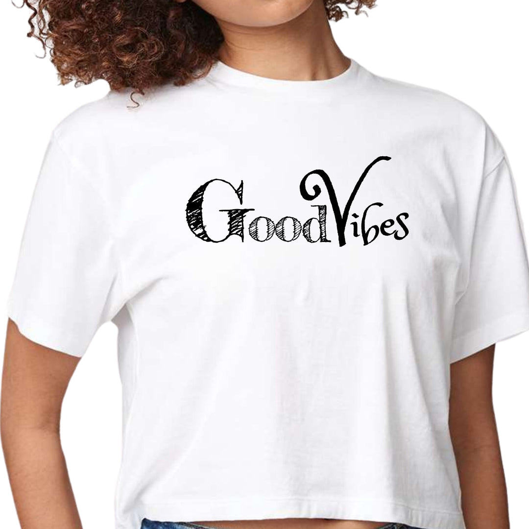 Womens Cropped Graphic T-shirt Good Vibes Black Print - Womens | T-Shirts