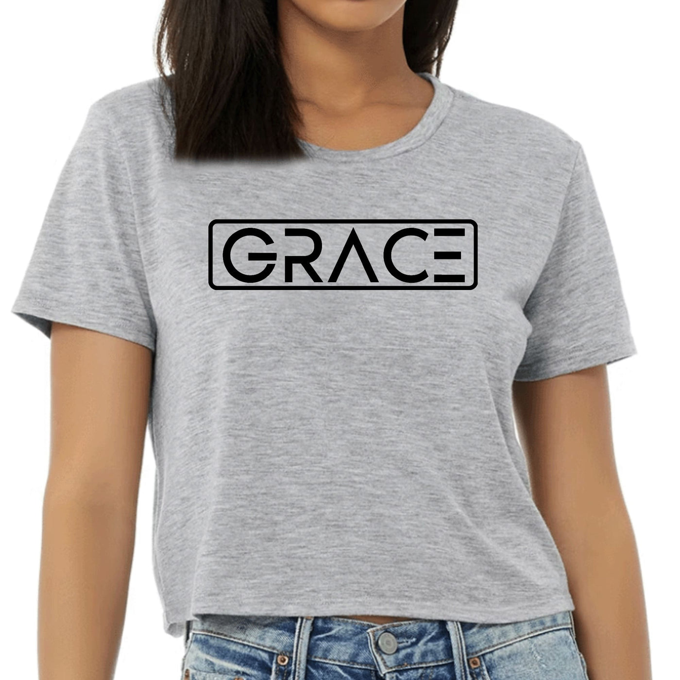 Womens Cropped Graphic T-shirt Grace Christian Black Illustration - Womens