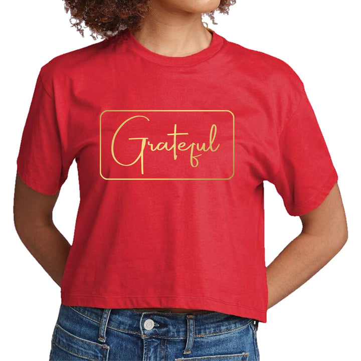 Womens Cropped Graphic T-shirt Grateful Metallic Gold Illustration - Womens