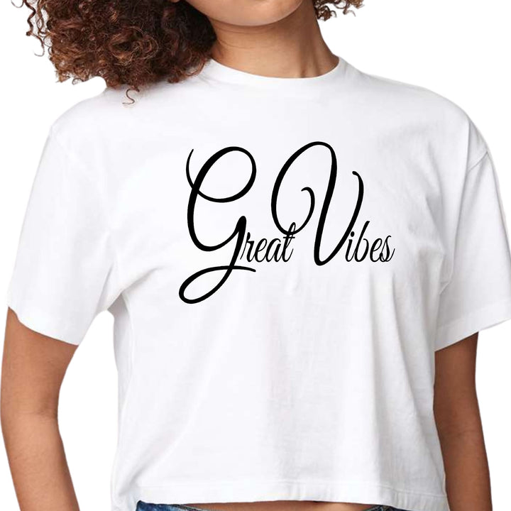 Womens Cropped Graphic T-shirt Great Vibes Black Illustration - Womens