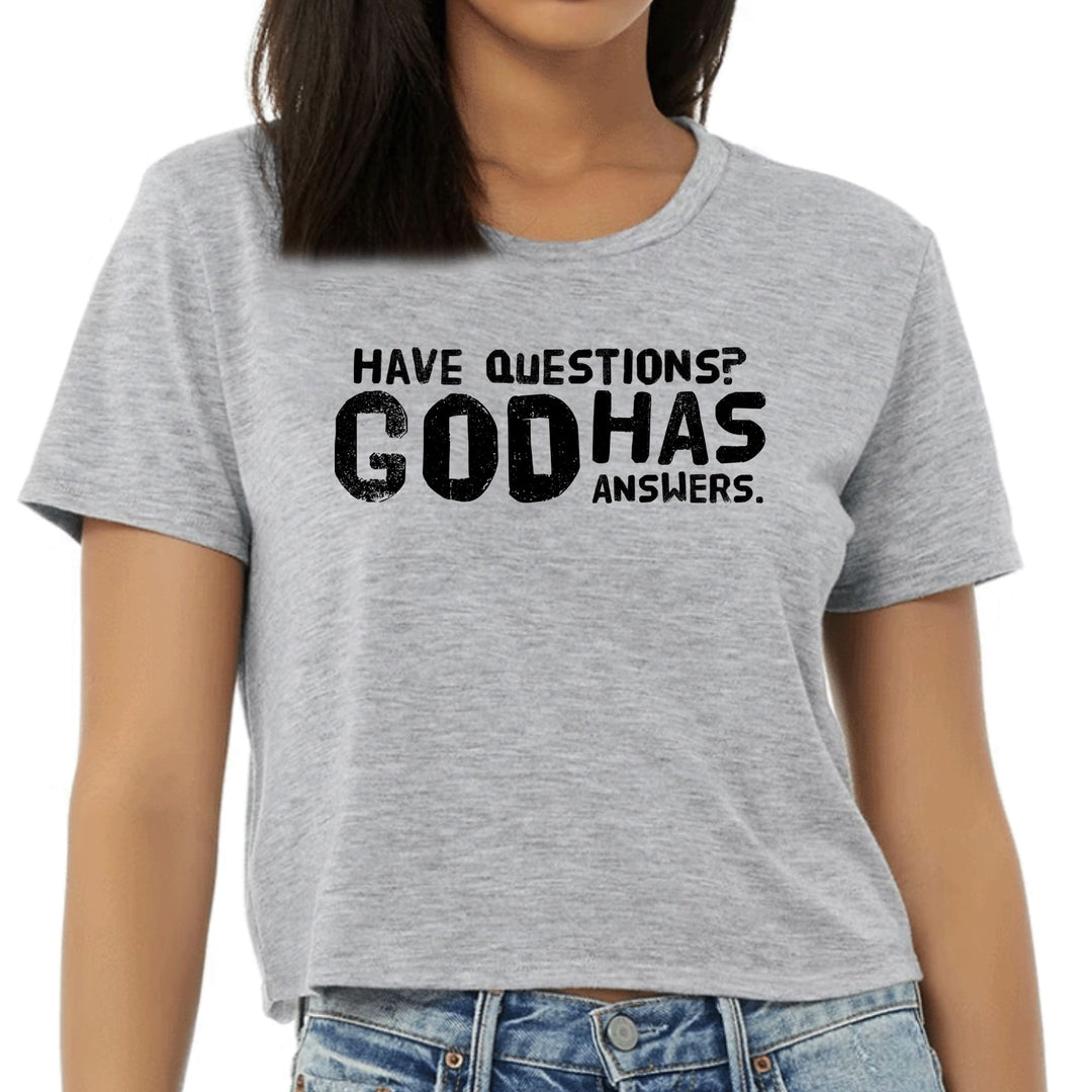 Womens Cropped Graphic T-shirt have Questions God has Answers Black - Womens