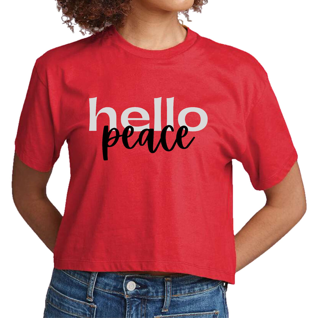 Womens Cropped Graphic T-shirt Hello Peace Motivational Peaceful - Womens