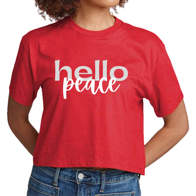 Womens Cropped Graphic T-shirt Hello Peace Motivational Peaceful - Womens