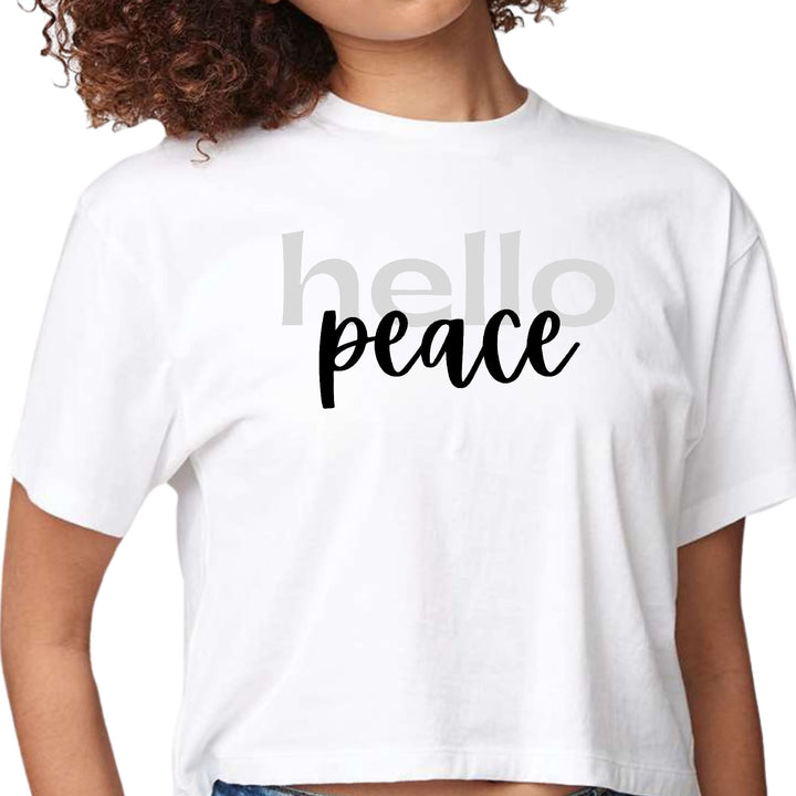 Womens Cropped Graphic T-shirt Hello Peace Motivational Peaceful - Womens